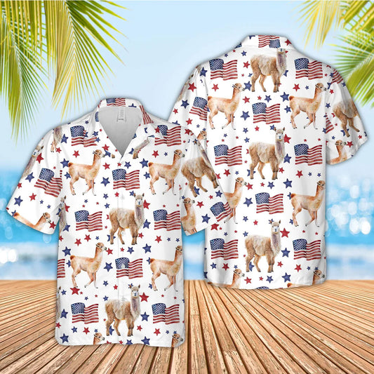 Unique Alpaca American Flag Pattern Hawaiian Shirt