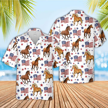 Unique Horse American Flag Pattern Hawaiian Shirt