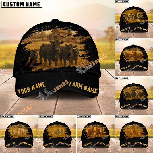 Unijames Personalized Name & Farm Name Black Cattle Hoodie Cap