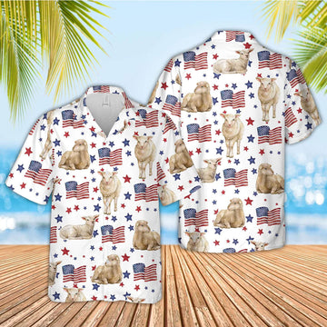 Unique Sheep American Flag Pattern Hawaiian Shirt