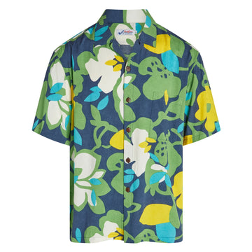 UniJames Men's Retro Shirt - Hau Flower Blue Short Sleeve Hawaiian Shirt