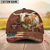 Unijames Cattle Brown Carving American Flag Personalized Name 3D Cap