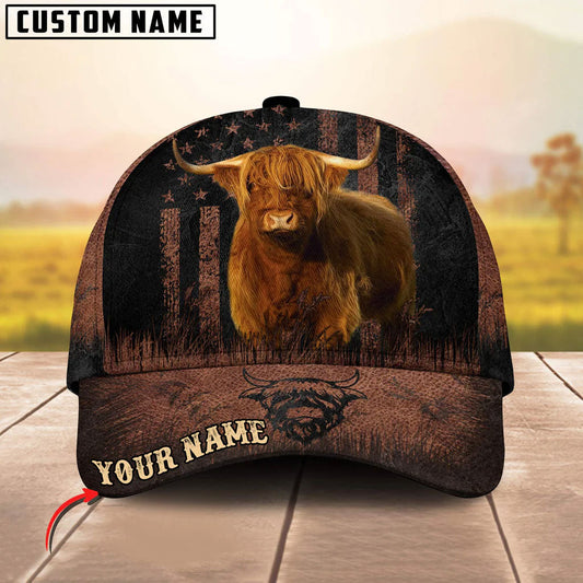 Unijames Cattle Dark Brown Flag Pattern Personalized Name Cap
