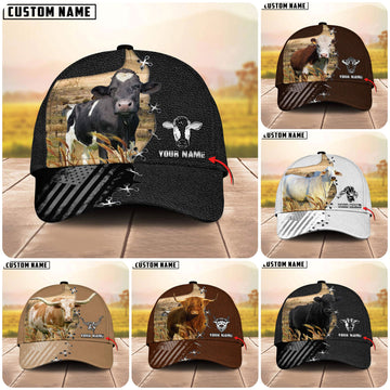 Unijames Cattle Flag Leather Pattern Personalized Name Cap