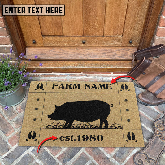 Uni Pig Hoove Custom Farm Name Custom Year Coir Doormat