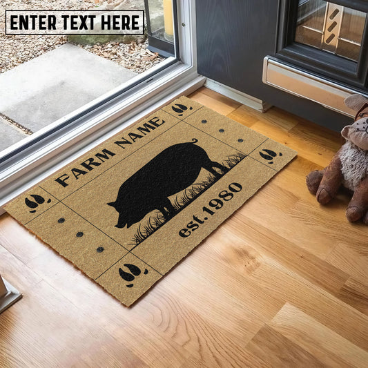 Uni Pig Hoove Custom Farm Name Custom Year Coir Doormat