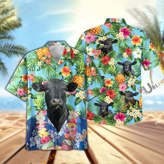 Uni Black Angus Summer Pineapple Chilling Hawaiian Shirt