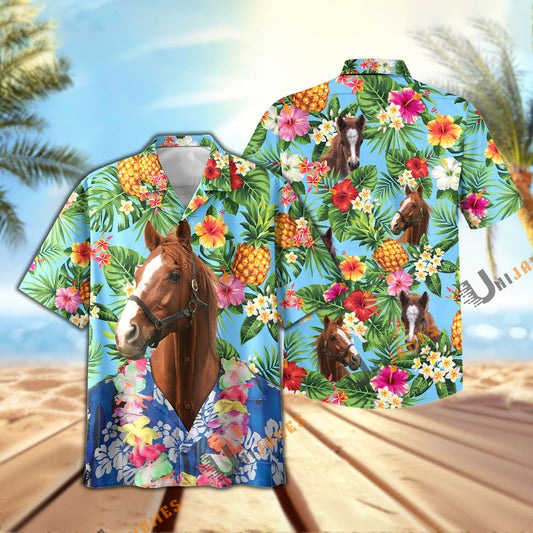 Uni Horse Summer Pineapple Chilling Hawaiian Shirt