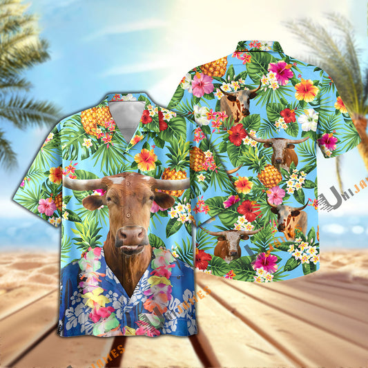Uni Texas Longhorn Summer Pineapple Chilling Hawaiian Shirt