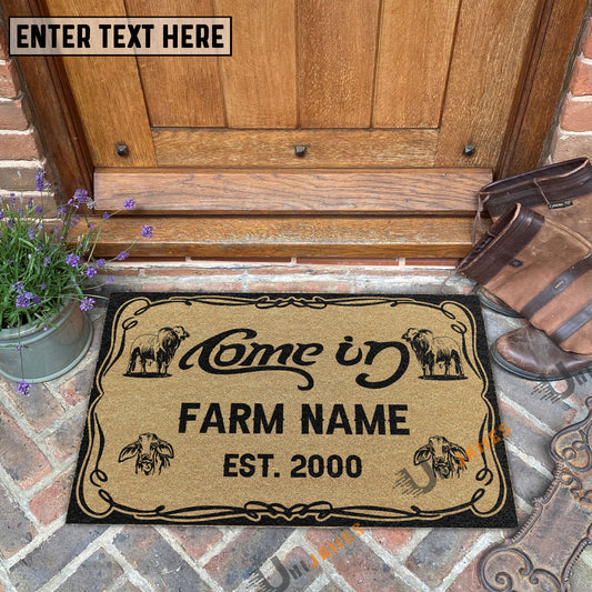 Uni Brahman Funny Come In Go Away Custom Farm Name Custom Year Coir Doormat