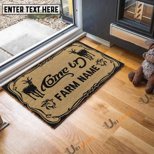 Uni Goat Funny Come In Go Away Custom Farm Name Custom Year Coir Doormat