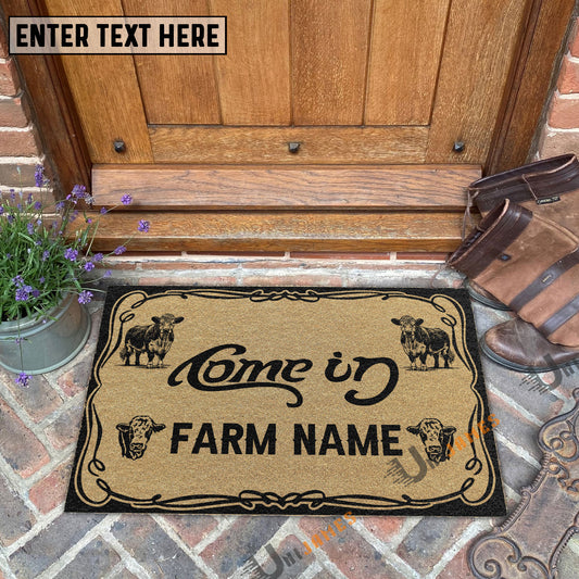 Uni Hereford Funny Come In Go Away Custom Farm Name Custom Year Coir Doormat