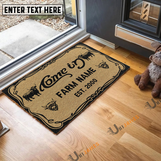 Uni Highland Funny Come In Go Away Custom Farm Name Custom Year Coir Doormat