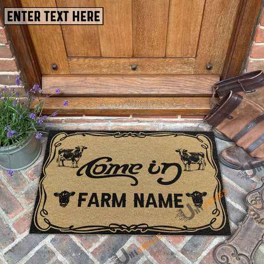 Uni Holstein Funny Come In Go Away Custom Farm Name Custom Year Coir Doormat