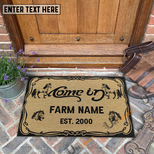 Uni Horse Funny Come In Go Away Custom Farm Name Custom Year Coir Doormat