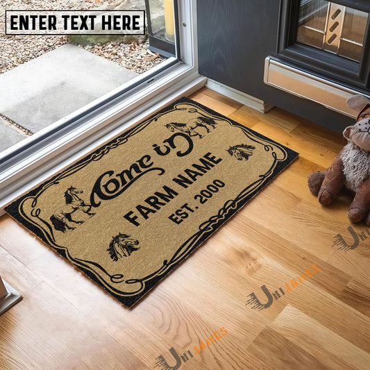 Uni Horse Funny Come In Go Away Custom Farm Name Custom Year Coir Doormat