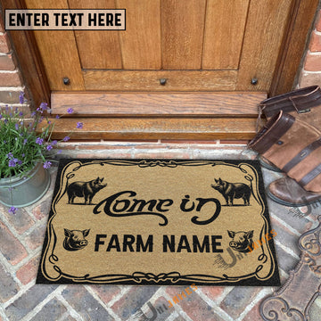 Uni Pig Funny Come In Go Away Custom Farm Name Custom Year Coir Doormat