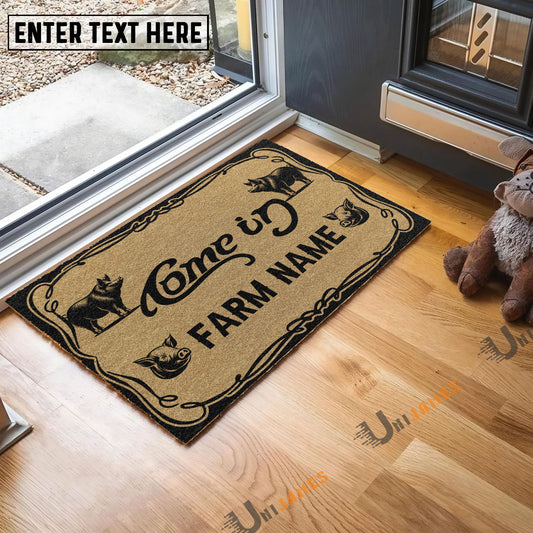 Uni Pig Funny Come In Go Away Custom Farm Name Custom Year Coir Doormat