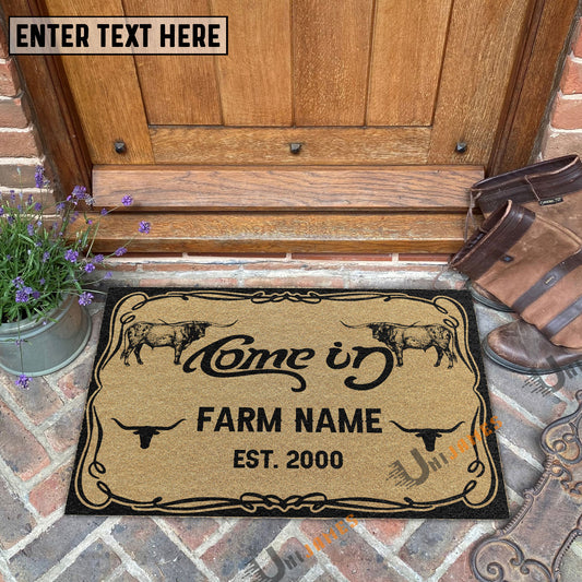 Uni Texas Longhorn Funny Come In Go Away Custom Farm Name Custom Year Coir Doormat