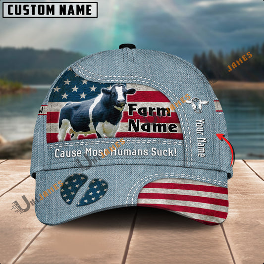Uni Holstein US Flag Jeans Pattern Customized Name And Farm Name Cap