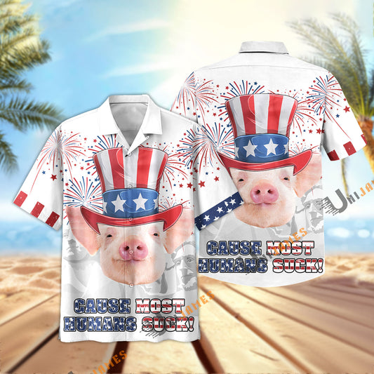 Uni Pig Happy 4th July Hawaiian Shirt