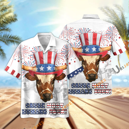 Uni Texas Longhorn Happy 4th July Hawaiian Shirt