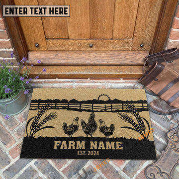 Uni Chicken Sunshine Field Custom Farm Name Custom Year Coir Doormat