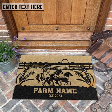 Uni Horse Sunshine Field Custom Farm Name Custom Year Coir Doormat