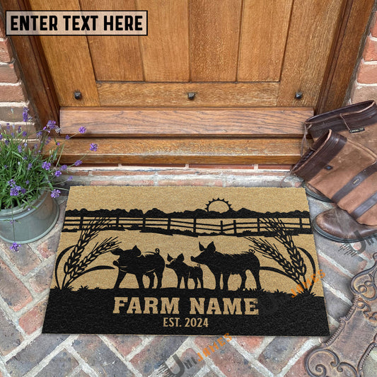 Uni Pig Sunshine Field Custom Farm Name Custom Year Coir Doormat