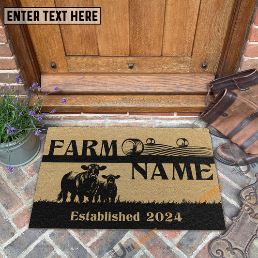 Uni Angus Straw Roll Custom Farm Name Custom Year Coir Doormat