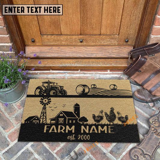 Uni Chicken Happy Ranch Custom Farm Name Custom Year Coir Doormat