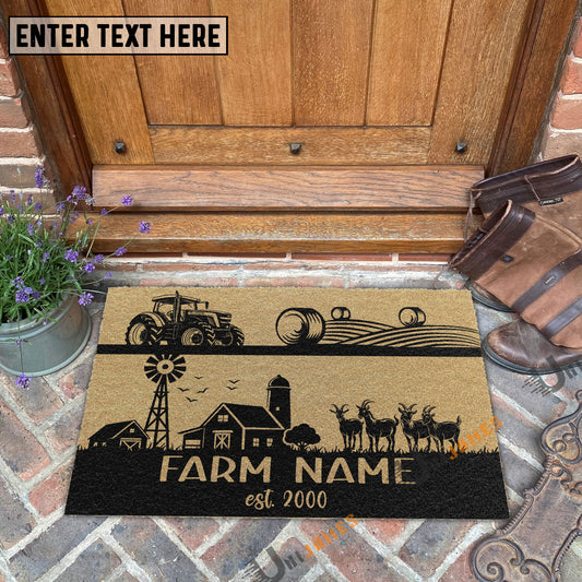Uni Goat Happy Ranch Custom Farm Name Custom Year Coir Doormat