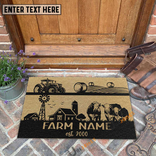 Uni Hereford Happy Ranch Custom Farm Name Custom Year Coir Doormat