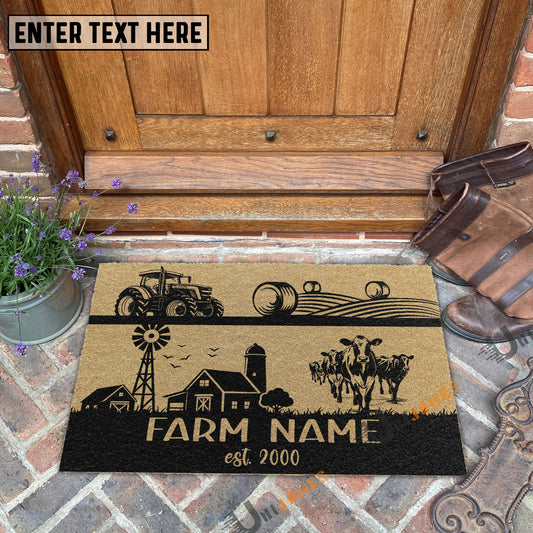 Uni Holstein Happy Ranch Custom Farm Name Custom Year Coir Doormat