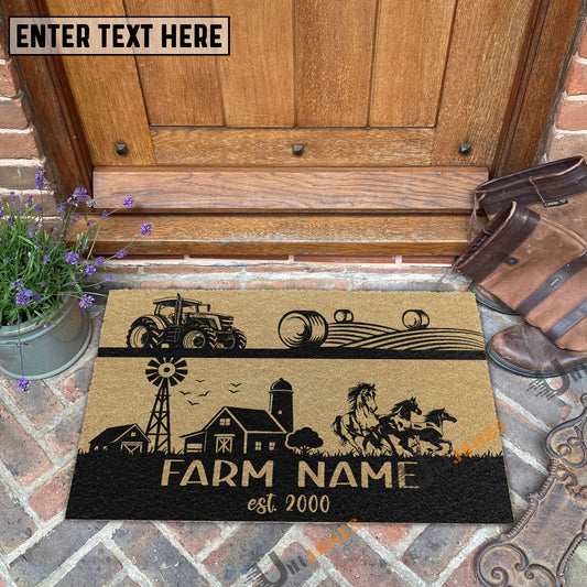 Uni Horse Happy Ranch Custom Farm Name Custom Year Coir Doormat