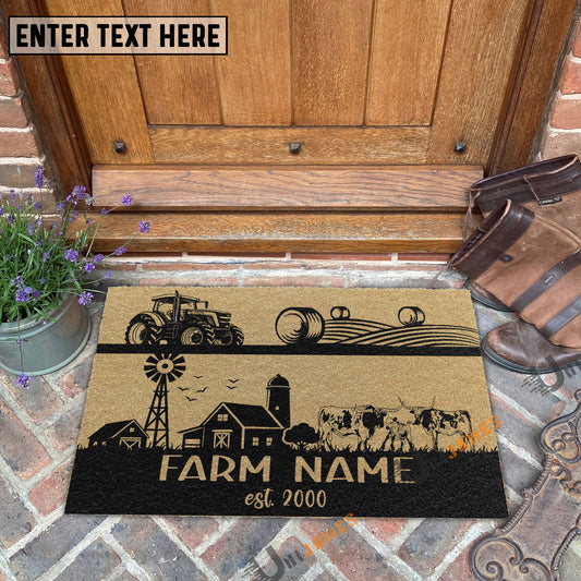 Uni Texas Longhorn Happy Ranch Custom Farm Name Custom Year Coir Doormat