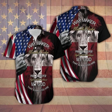 UniJames Way Maker Miracle Worker Lion Cross Hawaiin Shirt - Christian Hawaiin Shirt For Men & Women