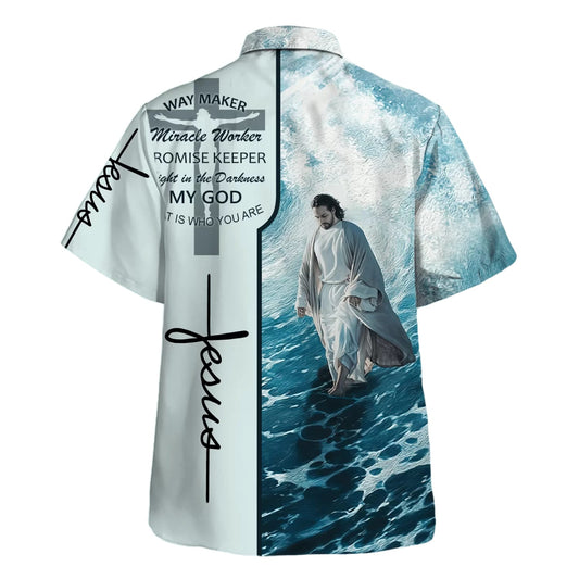 UniJames Way Maker Miracle Worker Promise Keeper Light In The Darkness Jesus Walking On Water Hawaiian Shirt - Christian Hawaiian Shirt - Best Hawaiian Shirts