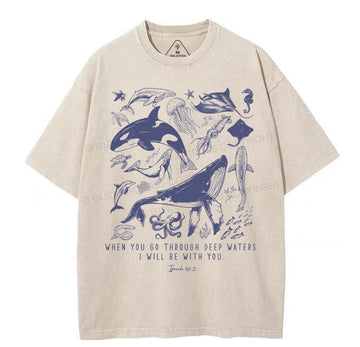 When You Go Through Deep Waters Christian Washed T-Shirt Sale - GuidingCross