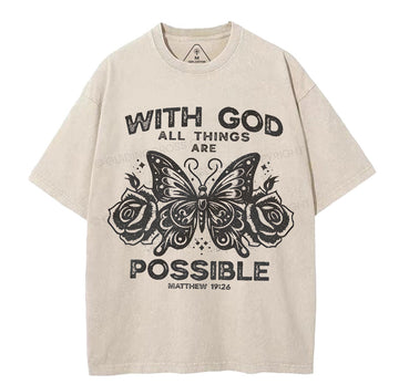 With God All Things Are Possible Christian Washed TShirt  