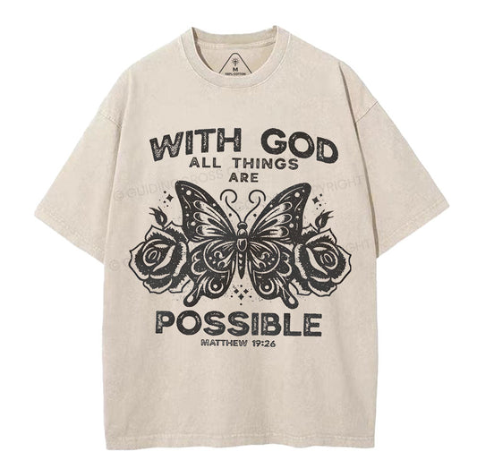 With God All Things Are Possible Christian Washed TShirt  