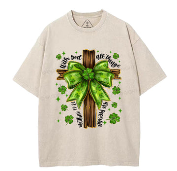 With God All Things Are Possible Christian Washed TShirt  