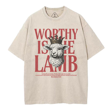 Worthy Is The Lamb Christian Washed T-Shirt Sale - GuidingCross