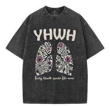 YHWH Floral Lung Christian Washed TShirt  