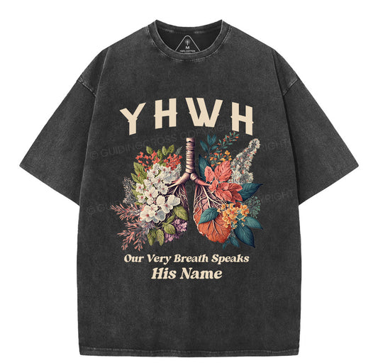 YHWH Floral Nature Lung Christian Washed T-Shirt Sale - GuidingCross