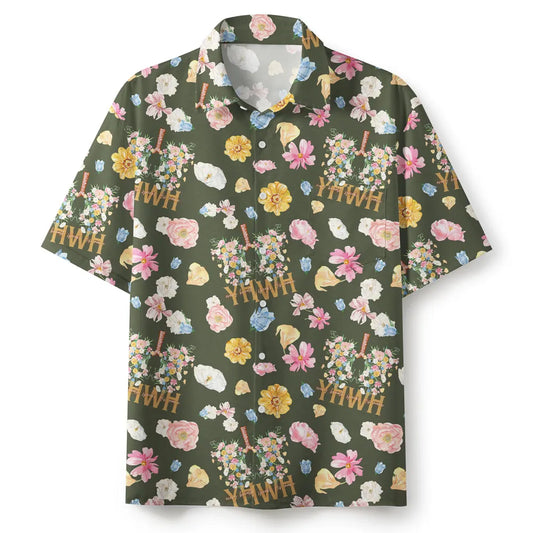 UniJames Flower Army Green Christian Hawaiian Shirt