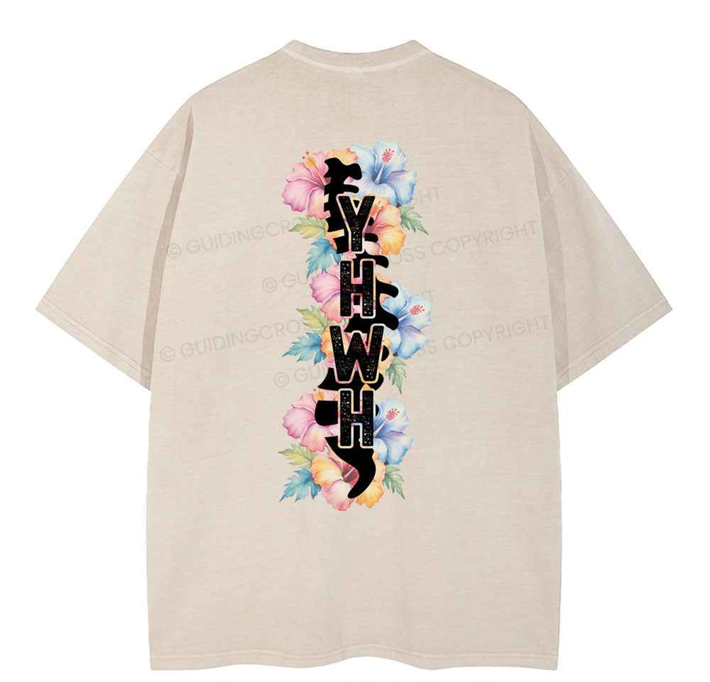 YHWH Spine Floral Christian Washed TShirt  