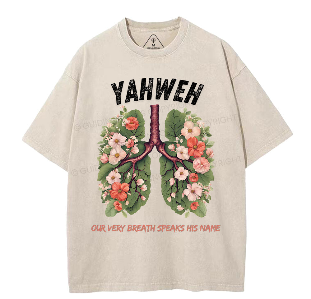 Yahweh Leaf Flower Lung Christian Washed TShirt  