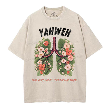 Yahweh Leaf Flower Lung Christian Washed TShirt  