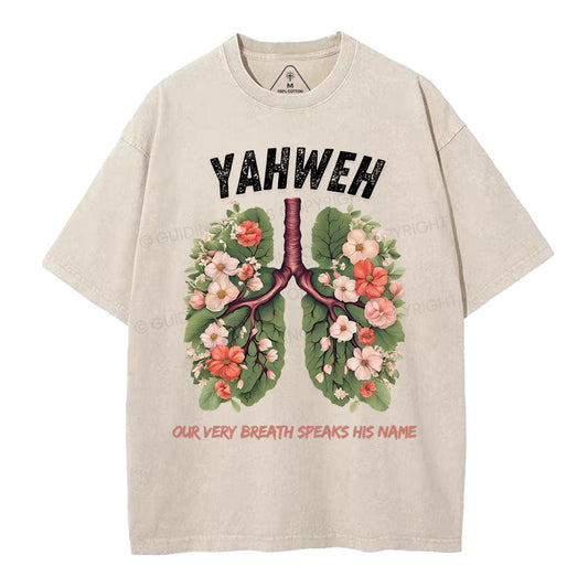 Yahweh Leaf Flower Lung Christian Washed TShirt  